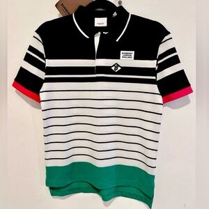 Burberry Black and White Striped Polo